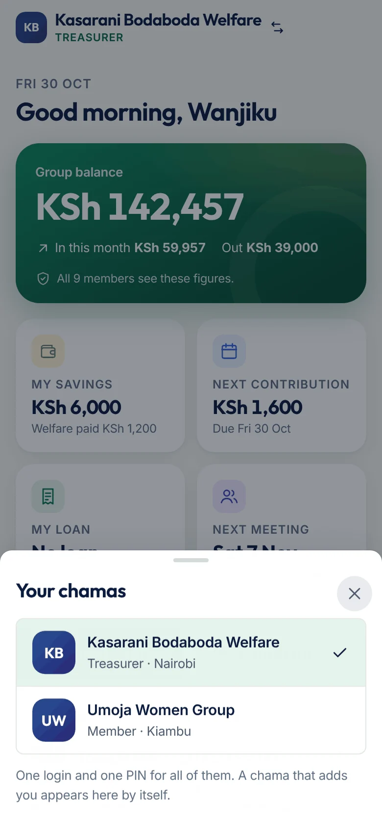 Switching chamas in the Beep Chama app
